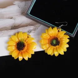 Vintage Acrylic Sunflower Dangle Earrings